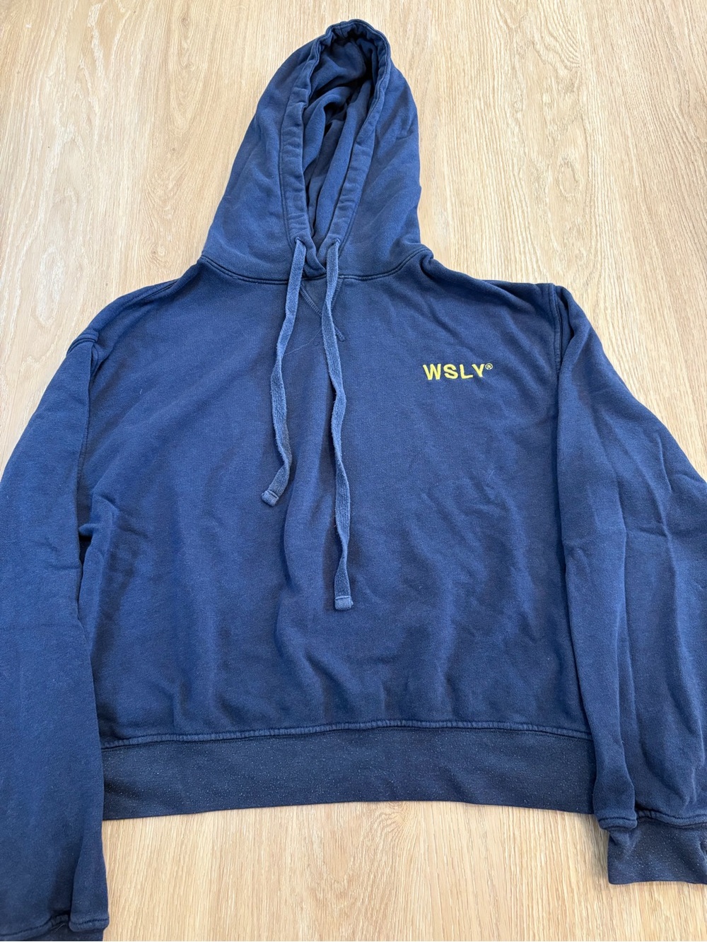 WSLY Navy Women’s Hoodie Sweatshirt Blue with‎ yellow Sz small VGC